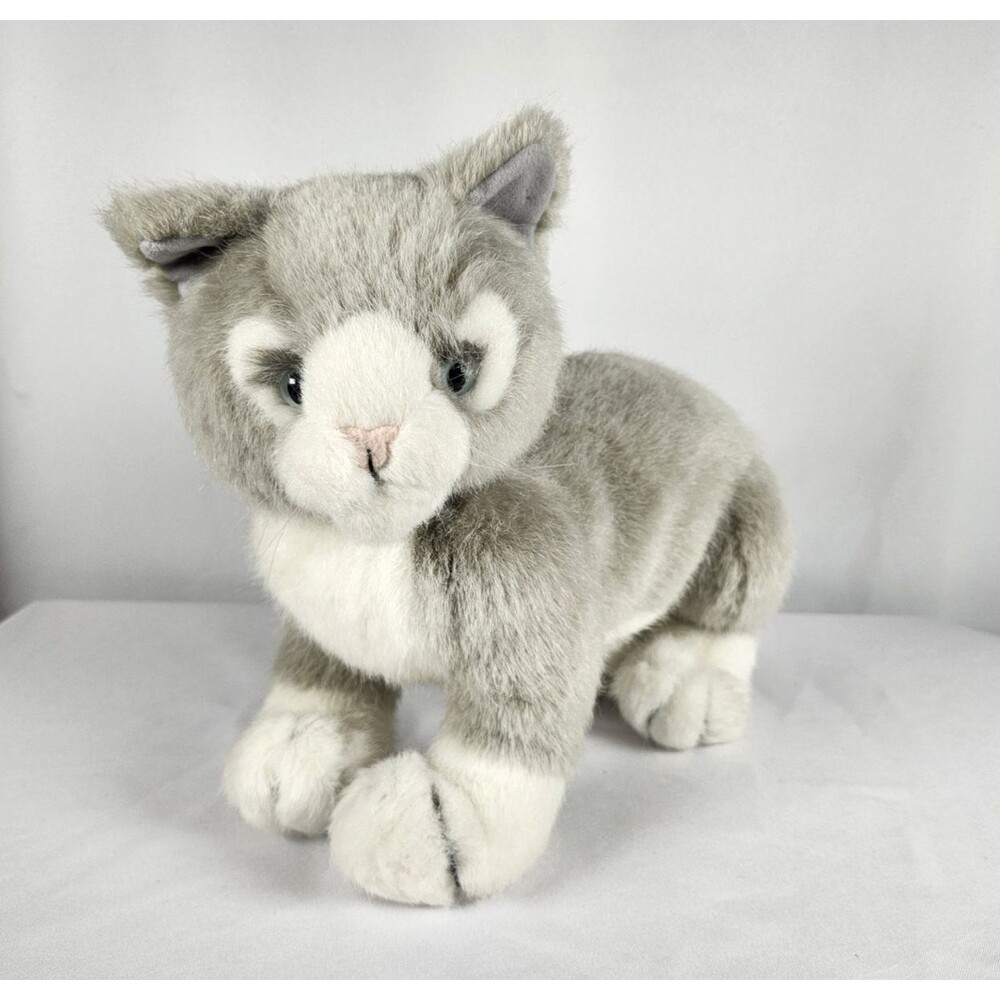 Dakin‎ Plush Gray Cat Blue Eyes  13" Soft Stuffed Toy